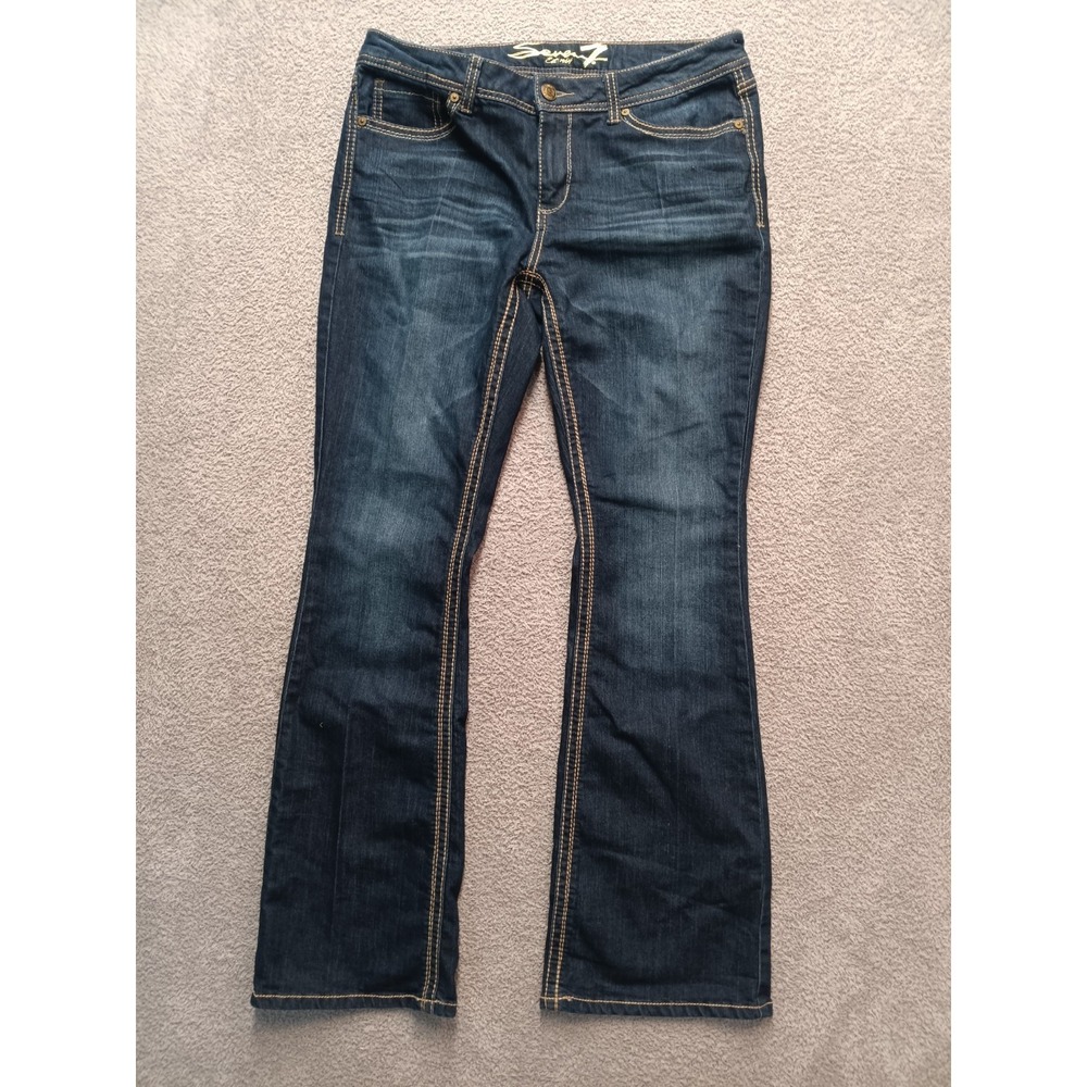 Seven‎ Bootcut Jeans Women 14 Dark Wash Mid Rise Stretch Embroidered
